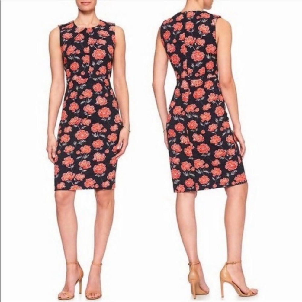 Banana Republic Floral Pleated Sheath Dress size 14